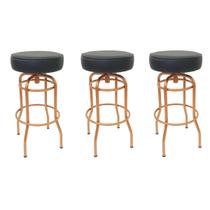 Kit 3 Unidades Banqueta Altura 65cm Bar Giratória cor Cobre assento preto