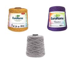 Kit 3 Unidades Barbante 600G - Nº 6 - Cinza/Roxo/Amarelo - Eurofios