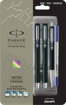Kit 3 Unidades Caneta Parker Vector Roller + Ball Pen + Tinteiro