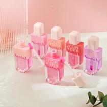 Kit 3 unidades de Batom lip gloss glitter formato picolé mudança de cor fofo hidratante feminino