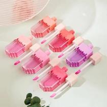 Kit 3 unidades de Batom lip gloss glitter formato picolé mudança de cor fofo hidratante