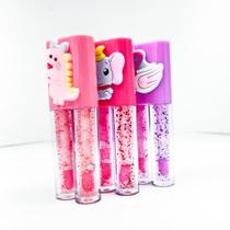 Kit 3 unidades de Par duplo Lip tint gloss glitter hidratante tampa bichinho portátil