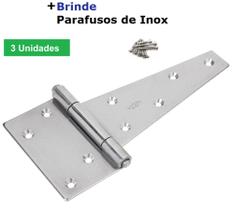Kit 3 unidades Dobradiça Inox Leme triangulo Reforçada 100x150 mm Porteira porta Portão - Mahler