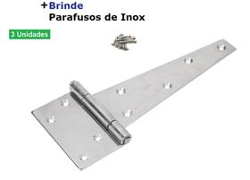 Kit 3 unidades Dobradiça Inox Leme triangulo Reforçada 100x200 mm Porteira porta Portão Mahler Inox