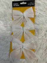 Kit 3 unidades Laço Branco Com Glitter De Enfeite (10cmX11cm) Kit 3 unidades Laço Branco Com Glitter De Enfeite (10cmX11cm)