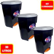 Kit 3 Unidades Lixeira Pedal Plástico Cesto Com Tampa Banheiro Cozinha Escritório 30 Litros Kit 3 Unidades Lixeira Pedal Plástico Cesto Com Tampa Banheiro Cozinha Escritório 30 Litros