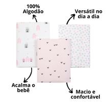 Kit 3 unidades manta cueiro 80x50cm compose bebe 100% algodao macio