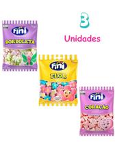 Kit 3 unidades Marshmallow Fini Borboleta Flor Coração 250g Kit 3 unidades Marshmallow Fini Borboleta Flor Coração 250g