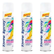 Kit 3 Unidades Tinta Spray Uso Geral Branco Brilhante 400ml Mundial Prime