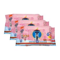 Kit 3 Unidades Toalhas Umedecidas Topz Patrulha Canina Skye Rosa 100 Unidades