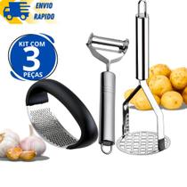 Kit 3 Utensílio Amassador de Alho Amassador de Batata Descascador de Frutas Legumes Cozinha