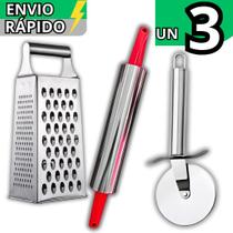 Kit 3 Utensílio Para Pizza Ralador Em Inox N8 Cortador De Pizza Em Inox E Rolo Para Abrir Massa Kit 3 Utensílio Para Pizza Ralador Em Inox N8 Cortador De Pizza Em Inox E Rolo Para Abrir Massa