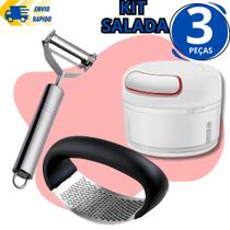 Kit 3 Utensílio Processador Alimentos Amassador De Alho E Descascador Inox Utensilio De Cozinha