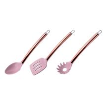 Kit 3 Utensílios De Cozinha Multiuso Inox E Silicone Rosé Rosa Kit 3 Utensílios De Cozinha Multiuso Inox E Silicone Rosé Rosa