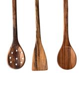Kit 3 Utensílios Madeira 30 cm Colher Espátula Espumadeira