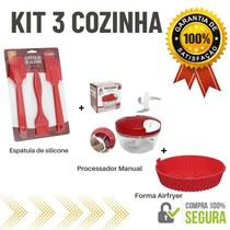 Kit 3 Utensílios para Cozinha em Silicone Reutilizável Resistente ao Calor Livre de BPA e Processador Triturador