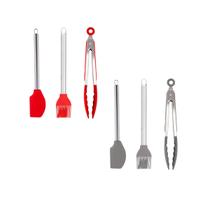 Kit 3 utensilios silicole e nylon com cabo de aco inox, 25,5 cm x 3,7 cm x 4 cm