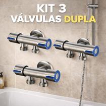 Kit 3 Válvula Dupla Para Torneira Cozinha Banheiro Máquina 2 SaídasPrata