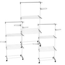 Kit 3 varal chão inox dobravel 3andares multifuncional cinza e branco 160cm lavanderia organizador Kit 3 varal chão inox dobravel 3andares multifuncional cinza e branco 160cm lavanderia organizador