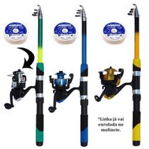 Kit 3 Varas De Pesca Com Molinete Ultra Light Cores Diversas - CMIK