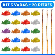 Kit 3 Varas Pesca Festa Junina Com 20 Peixinhos Pescaria Caipira Arraiá