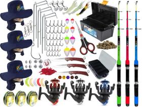 Kit 3 Varas Telescópicas 1,70m + 3 Molinetes + Caixa C/ Acessórios (Ref. 82)