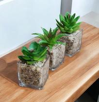 Kit 3 Vasinho De Vidro Com Plantinha Artificial Decorativo