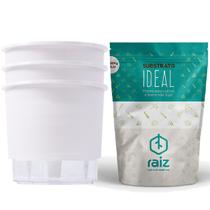 Kit 3 Vaso Autoirrigável Branco N2 Substrato Plantar Adubo - Raiz