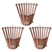 Kit 3 Vaso Cachepot De Parede Madeira Rústico Cônico Plantas Flores Orquídeas