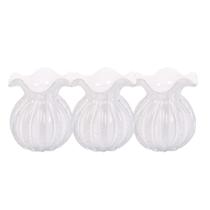 Kit 3 Vaso de Vidro Murano Flor Plantas Arranjos Branco Leitoso Trouxinha 10x11cm Wolff