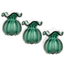 Kit 3 Vaso de Vidro Murano Flor Plantas Arranjos Verde Esmeralda Trouxinha 10x11cm Lemis