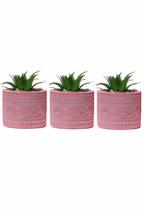 Kit 3 Vaso em Cimento Suculenta Planta Artificial Cor Rosa - Onix