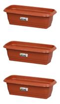 kit 3 Vaso Jardineira Plastico Retangular Marrom 35 Cm