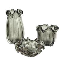 Kit 3 Vaso Murano Cinza Degradê Detalhe Dourado Luxo