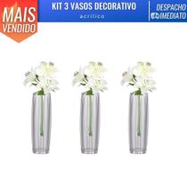 Kit 3 Vaso Pequeno Acrilico Transparente Decorativo Casa Festas Flores Arranjo