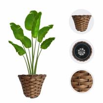 Kit 3 Vasos Cachepot Trançado Marrom Fibra Sintética Vime Kit 3 Vasos Cachepot Trançado Marrom Fibra Sintética Vime