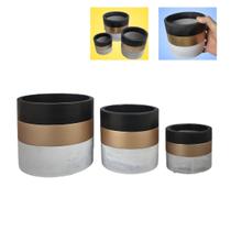 Kit 3 Vasos Cachepots De Cimento Cinza Dourado E Preto Kit 3 Vasos Cachepots De Cimento Cinza Dourado E Preto