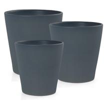 Kit 3 Vasos Cachepots Plantas com Pratos e Tampas para o Fundo Porcelana Cinza Fosco Pozzani