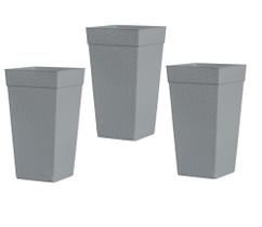 Kit 3 Vasos Coluna Luxo Rattan Plástico 28l/17l/10l Jardim Plantas Flores Pracasa Plasnew