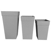 Kit 3 vasos coluna luxo rattan plástico 28l/17l/10l