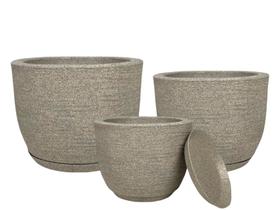 Kit 3 Vasos Cone de Polietileno Jateado com Textura Grafiato Elegância, Durabilidade e Sofisticação para Decoração de Ambientes Internos e Externos