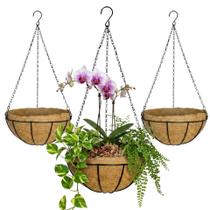 Kit 3 Vasos de Fibra de Coco 25cm Suspenso com Corrente Para Plantas E Flores Kit 3 Vasos de Fibra de Coco 25cm Suspenso com Corrente Para Plantas E Flores