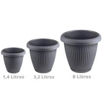 Kit 3 Vasos de Flor Plástico Tam P,M,G c/Prato Moderno Decorativo Kit 3 Vasos de Flor Plástico Tam P,M,G c/Prato Moderno Decorativo