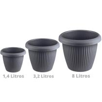 Kit 3 Vasos de Flor Plástico Tam P,M,G s/Prato Moderno Decorativo - Usual Utilidades