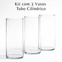 Kit 3 Vasos De Vidro Trasparente Cilíndrico 14x50 para arranjos flores e plantas naturais
