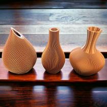 Kit 3 Vasos Decorativos 17 cm - Alto Brilho Cor Cobre - Decoração Ambiente Interno