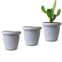 Kit 3 Vasos Decorativos Plantas Flores 8L Cinza Claro