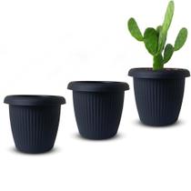 Kit 3 Vasos Decorativos Plantas Flores 8L Preta