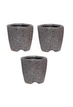 Kit 3 Vasos em Cerâmica Sextavado Para Planta 11x10cm Cinza