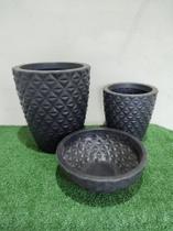 kit 3 vasos em polietileno 2 coluna diamante 1 bacia diamante para plantas natural e decoração
